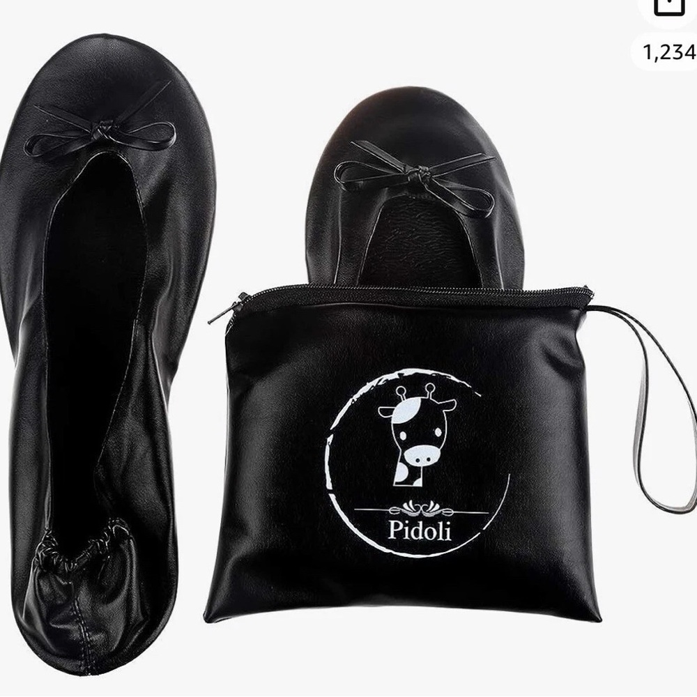 Pidoli Black Ballet Flats with Pouch Size 8